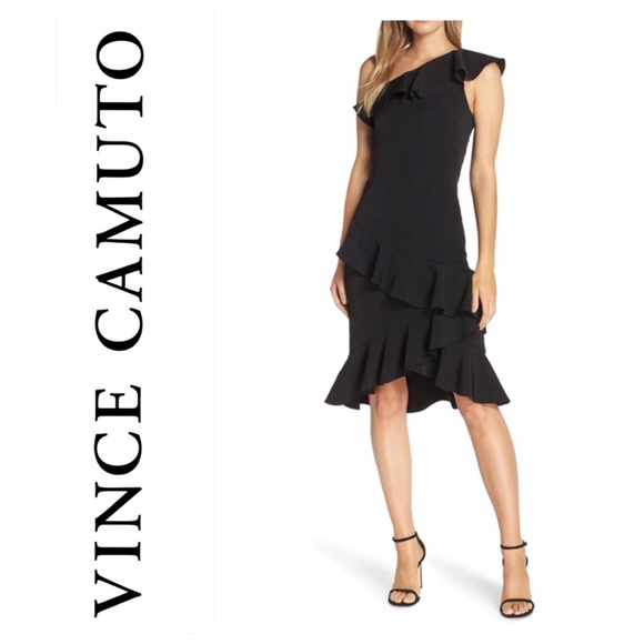 vince camuto one shoulder ruffle dress Vince Camuto Laguna One-Shoulder Ruffle Midi Dress In Cob - 60% Off